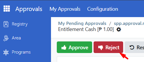 Reject button location