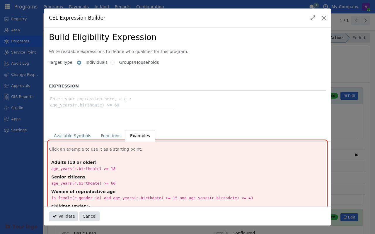 Template selection dropdown showing available templates