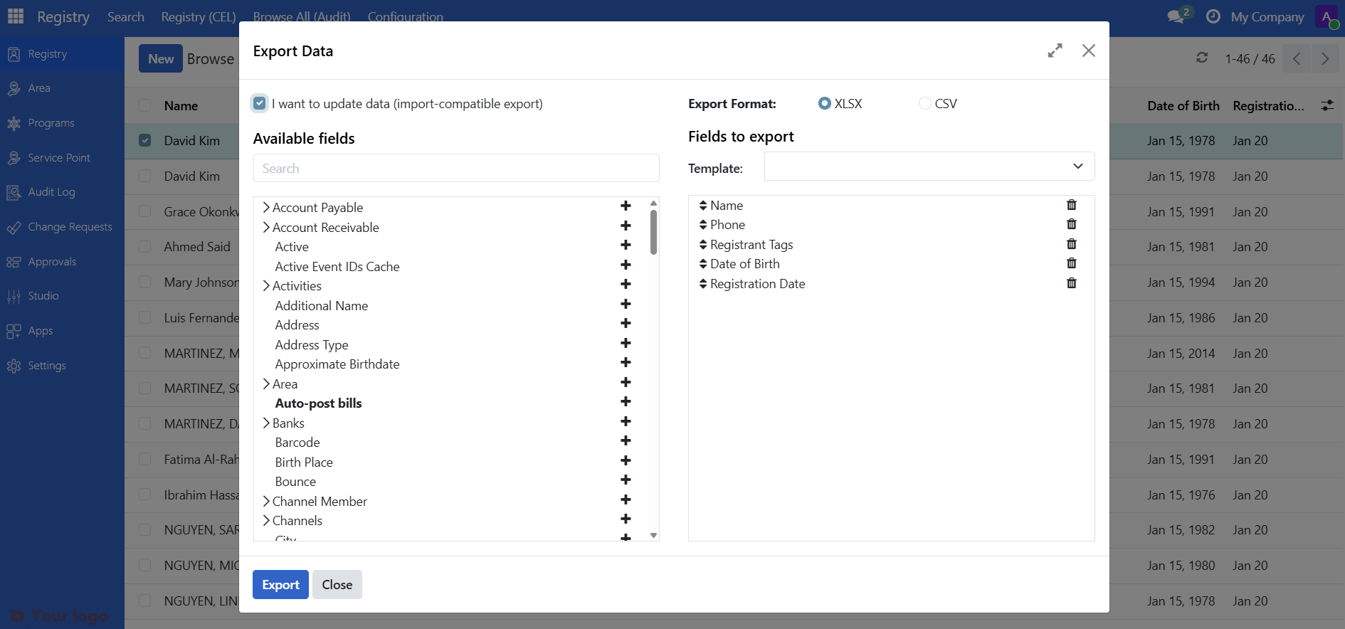 Export for update option