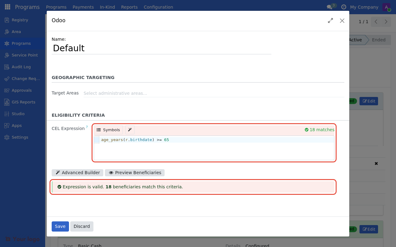 Template applied showing expression and match count