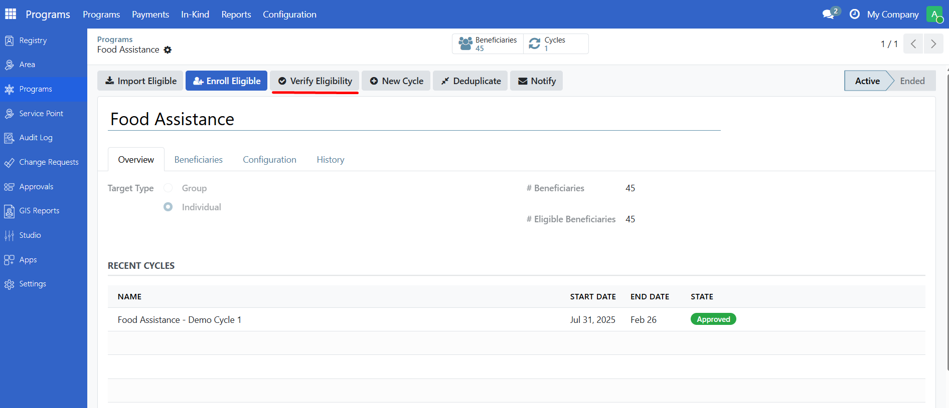 Verify eligibility button