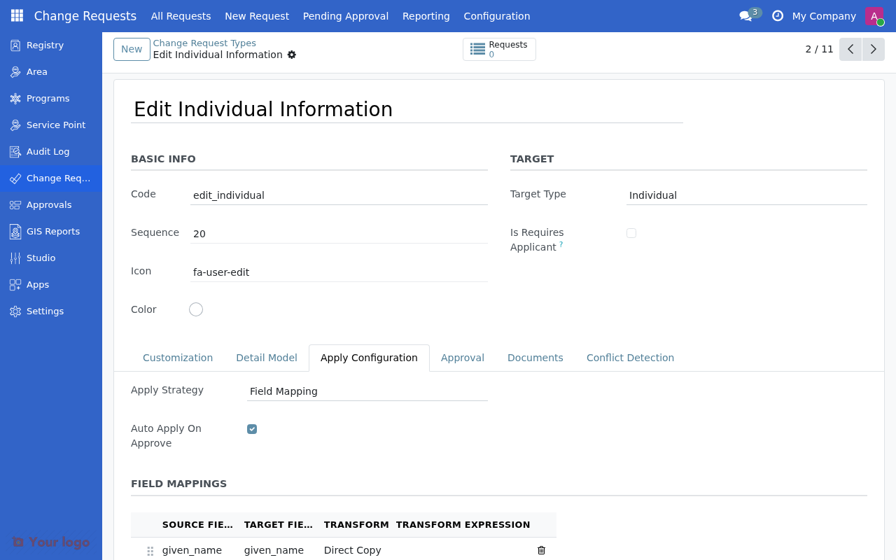 Configured field mappings