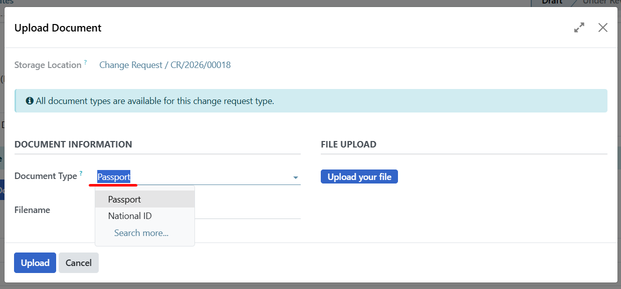 Document upload form