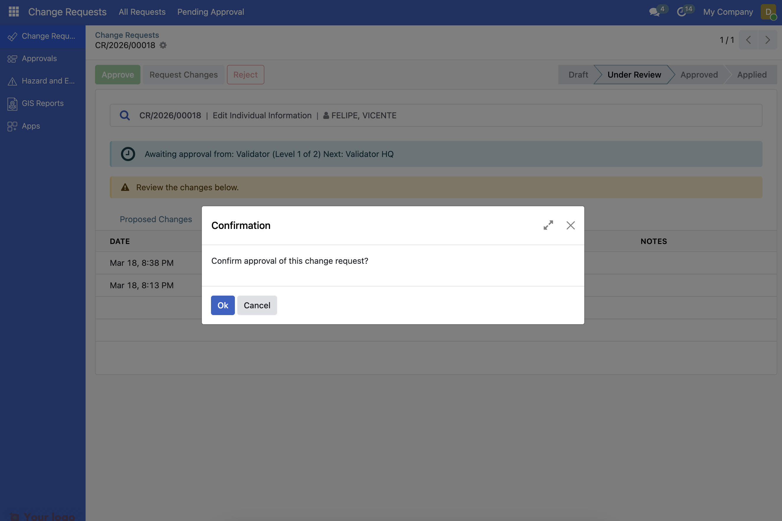 Request Changes button