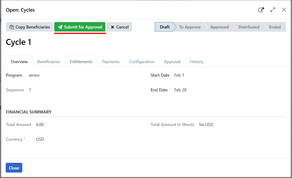 Submit for approval button