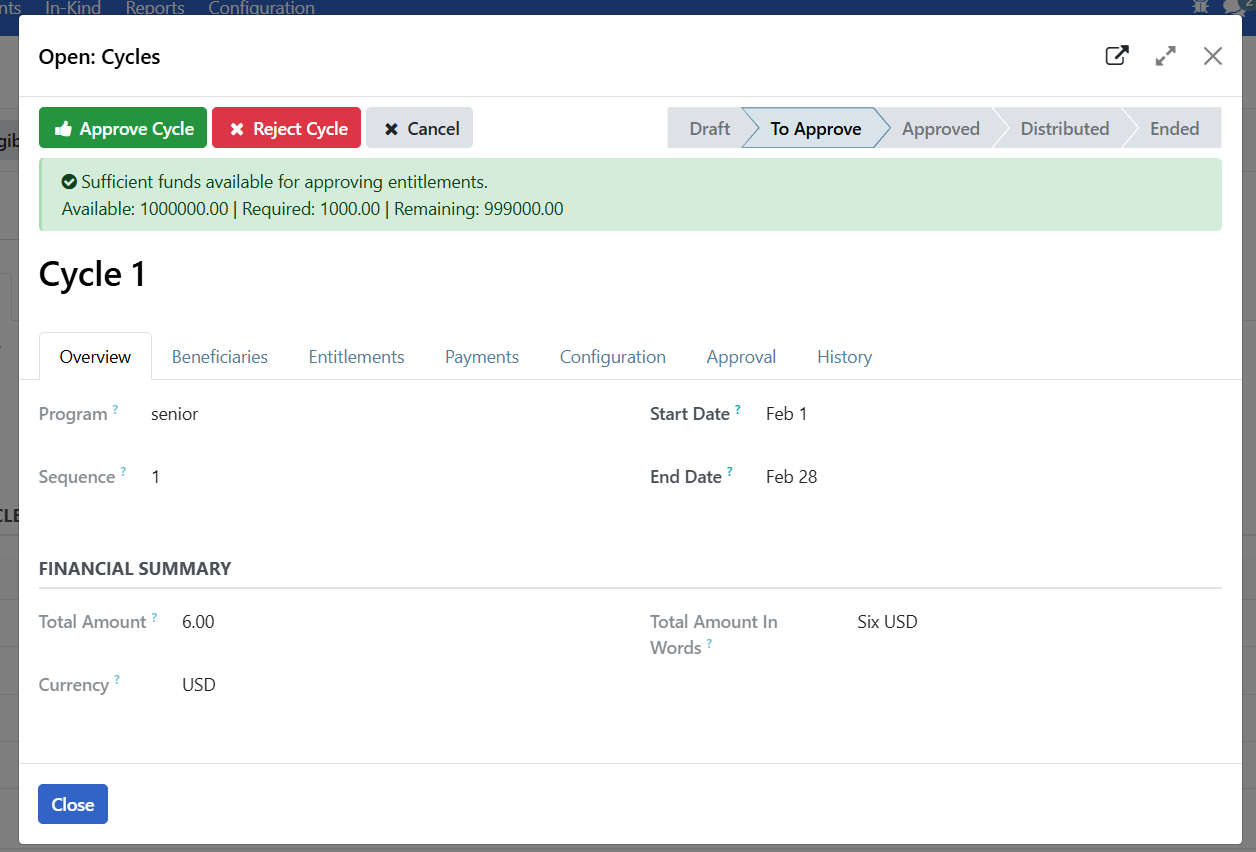 Approve cycle button