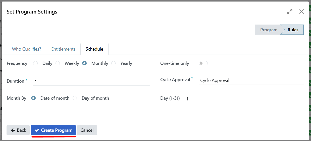 Create Program button at bottom of wizard