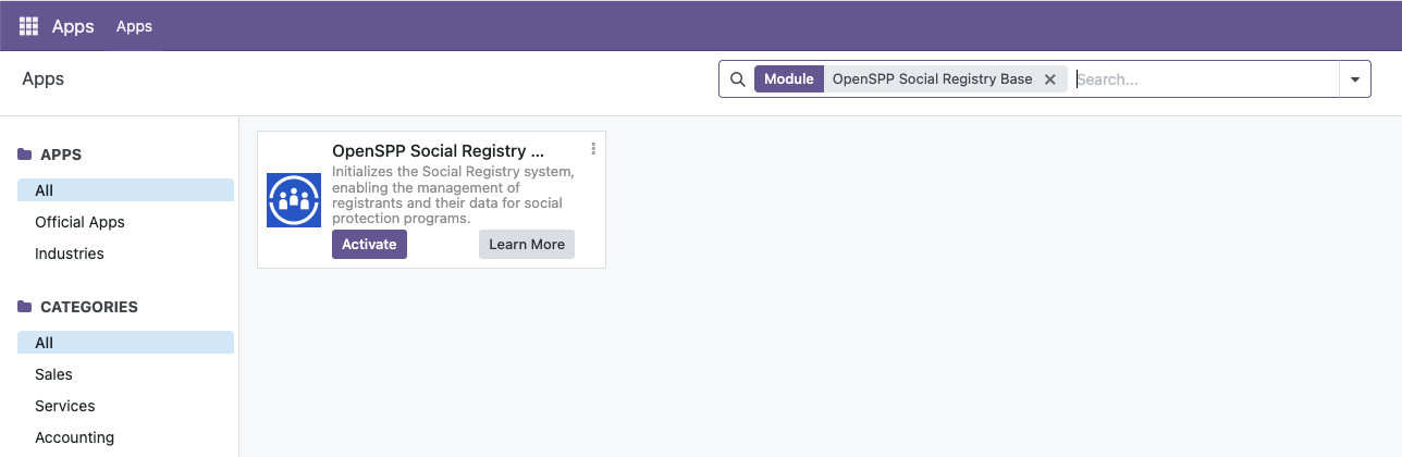 Searching for SPP Base module in Apps