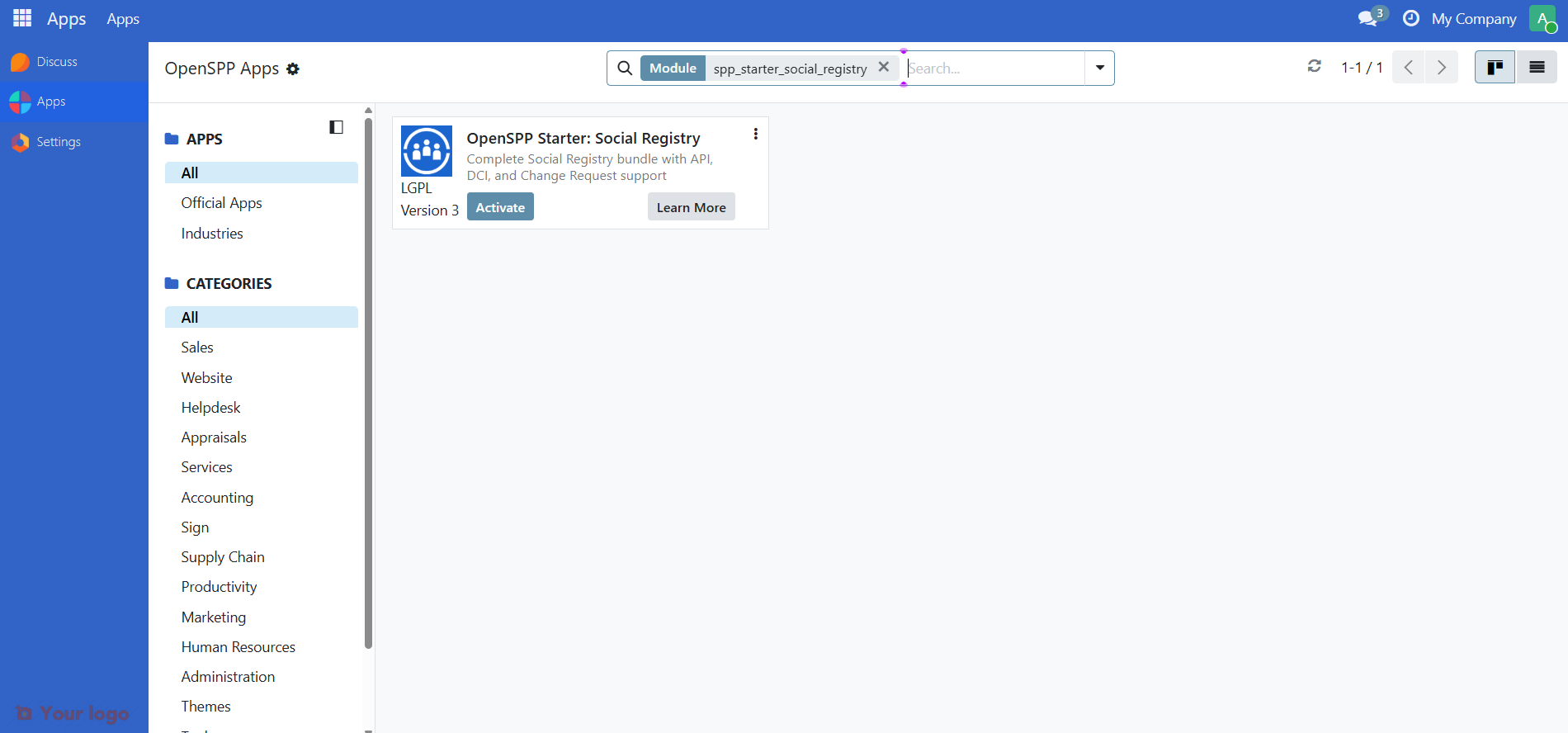 Searching for SPP Base module in Apps