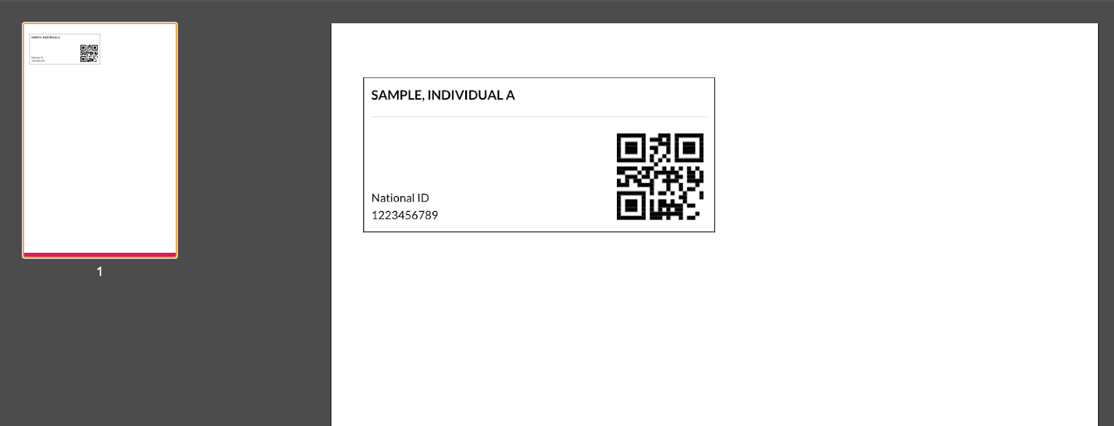 Sample PDF with ID information and QR code