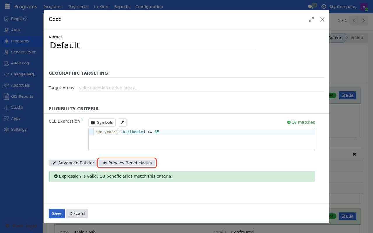 Preview Beneficiaries button highlighted in the eligibility manager