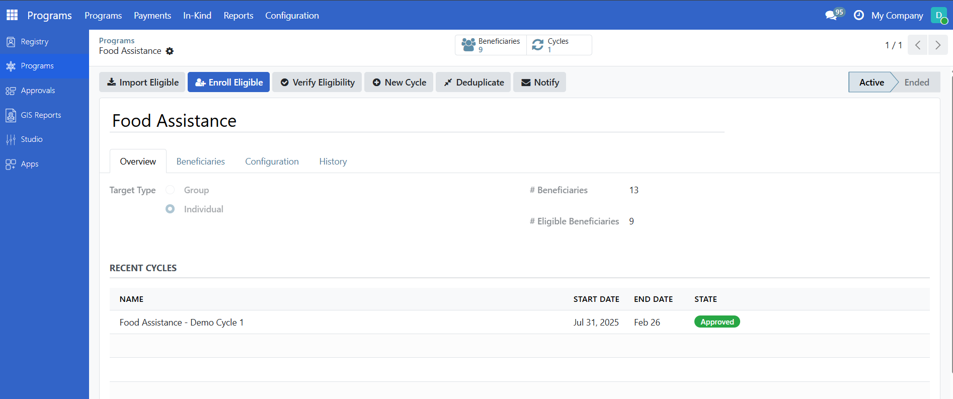 Program overview tab