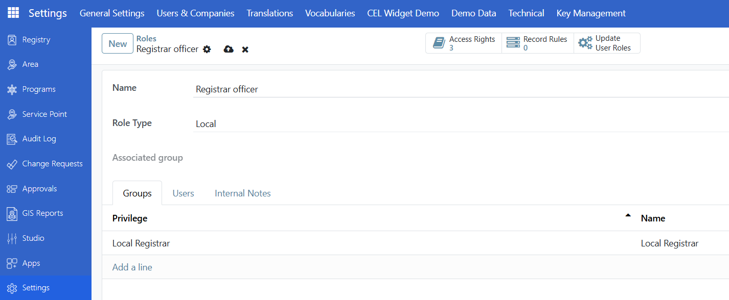 Role form Groups tab