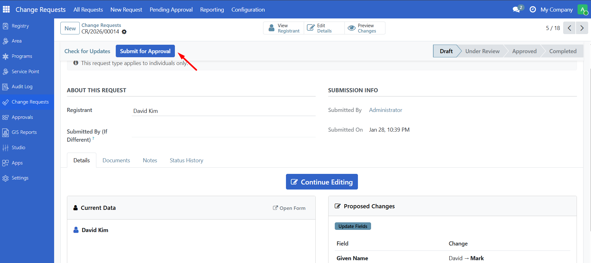 Submit for Approval button