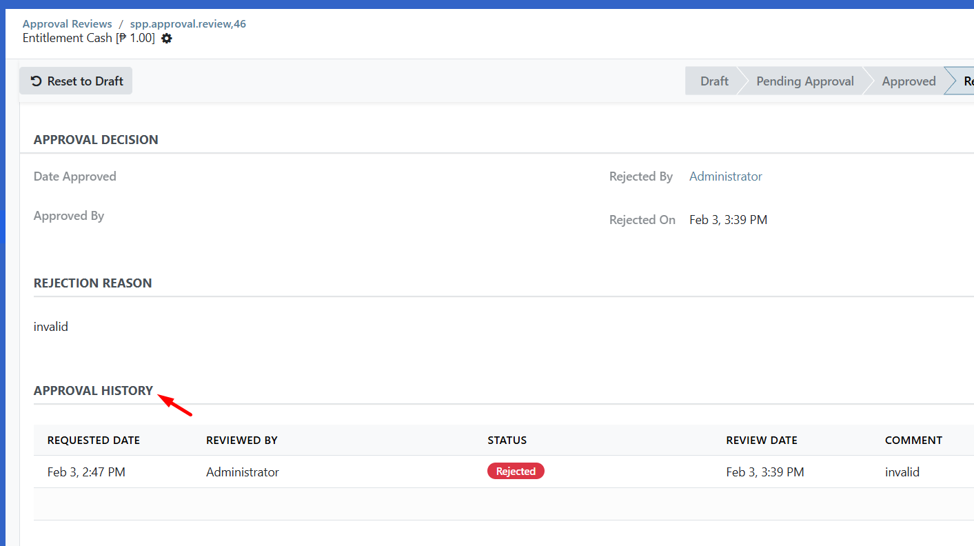 Approval history on record