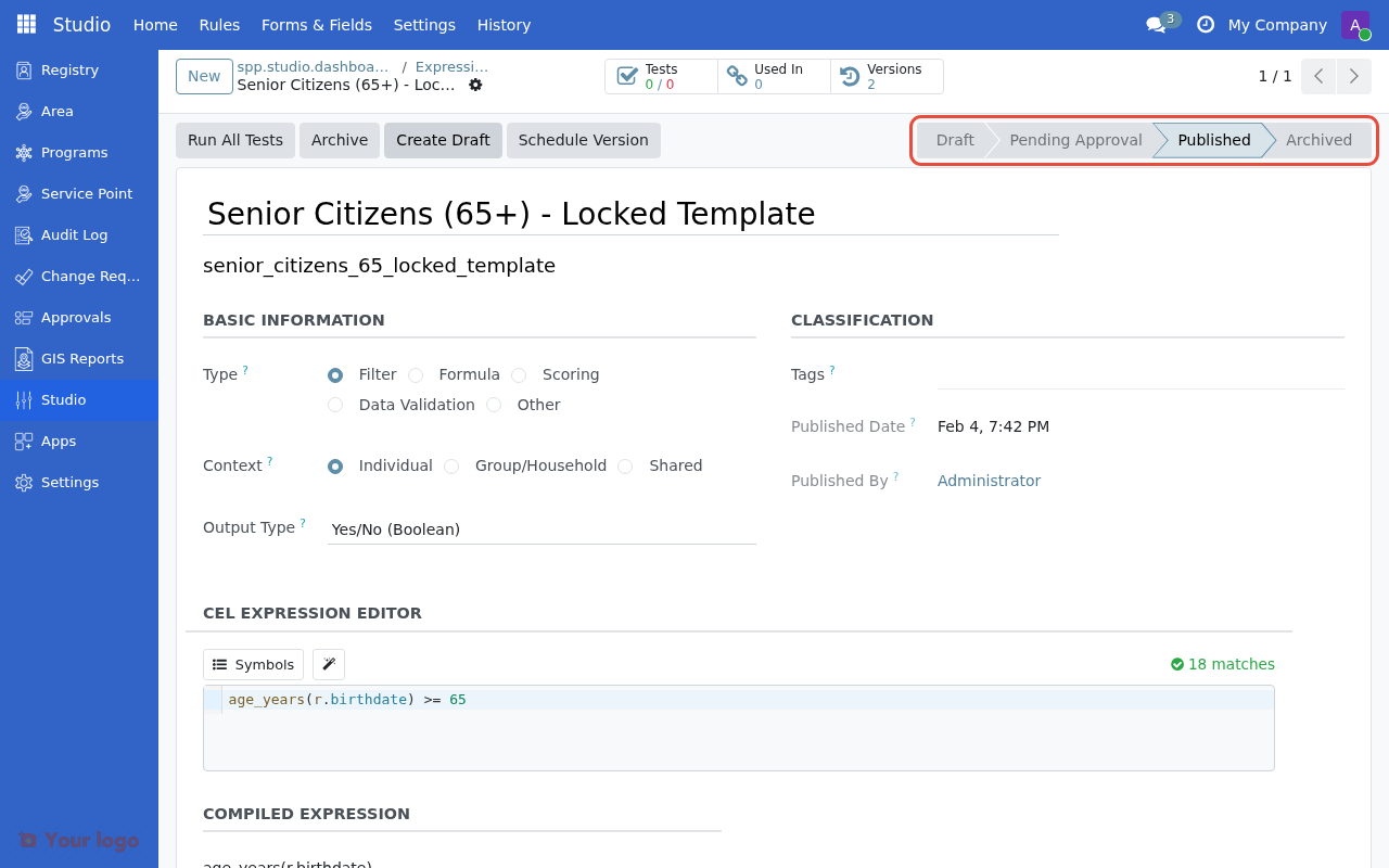 Locked template warning message