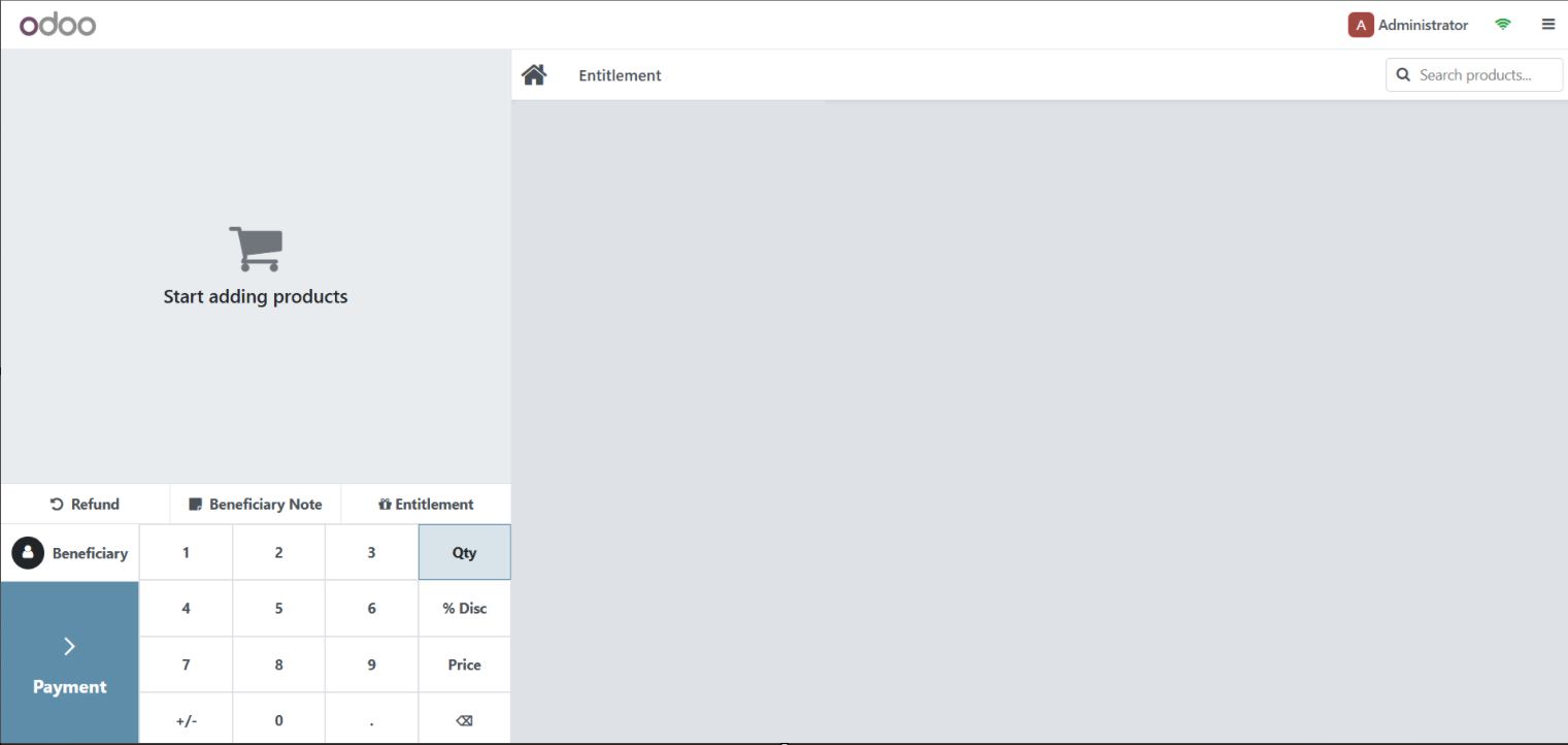 POS application interface with Beneficiary button highlighted on the main screen