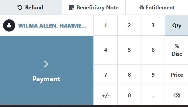 Entitlement selection dialog showing available entitlements for the selected beneficiary