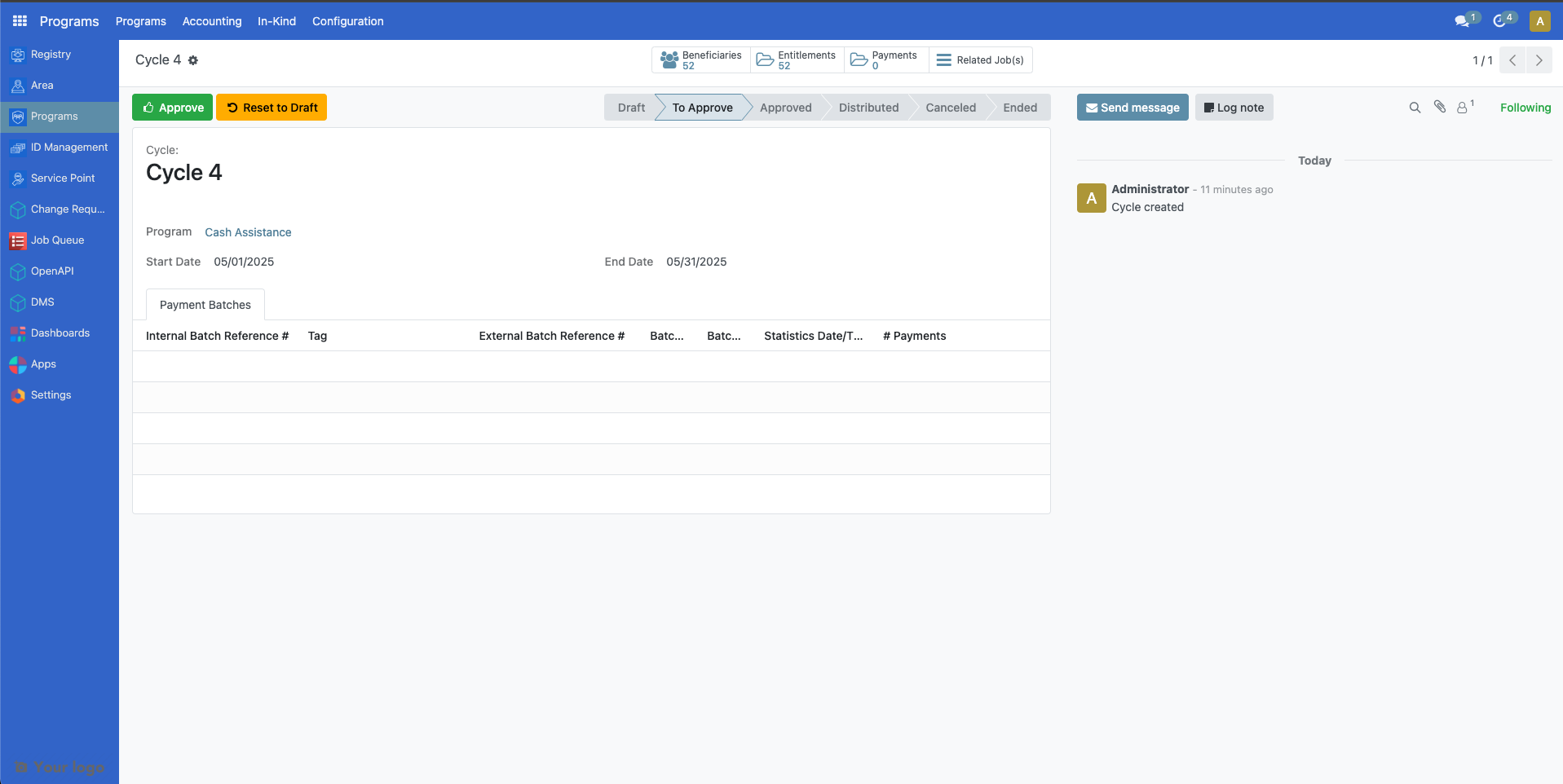 Cycle approval interface showing Approve button for final cycle approval