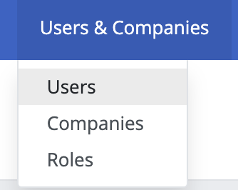 Users & Companies dropdown menu showing Users, Companies, and Roles options