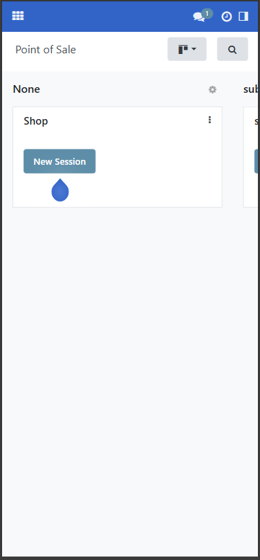 Mobile POS dashboard with swipeable point of sale cards and New Session button