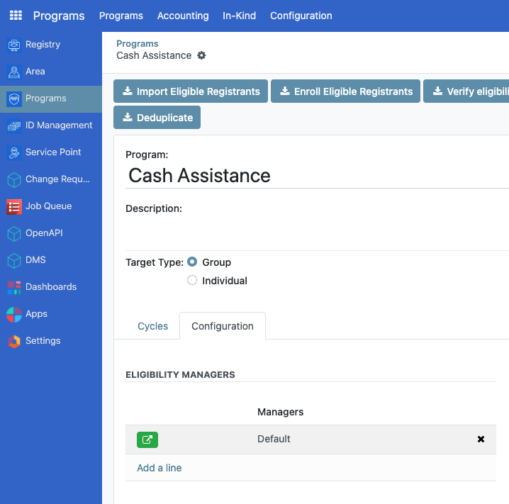 Edit eligibility manager interface with green edit icon highlighted