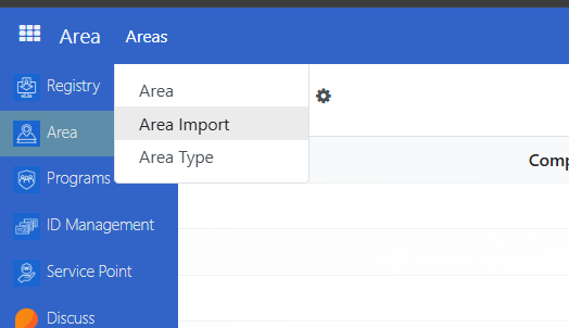 OpenSPP navigation menu showing the Area menu expanded with Areas option highlighted