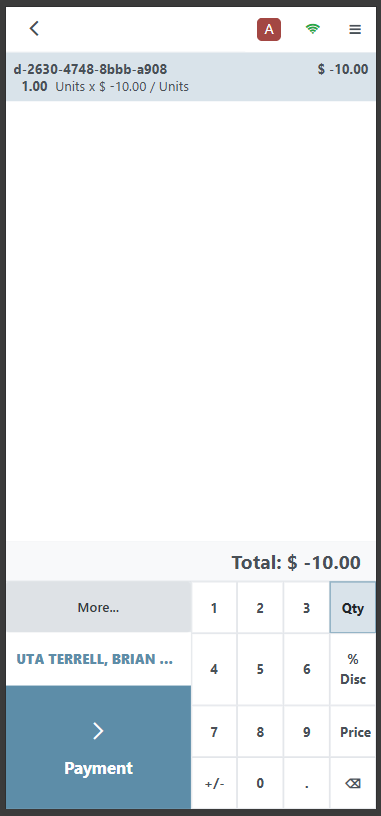 Mobile POS payment screen showing transaction details and payment options