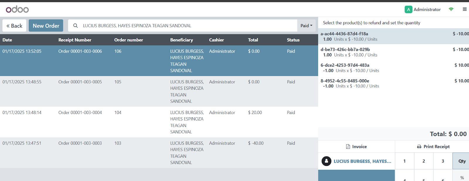 Mobile transaction history screen showing beneficiary's past transactions