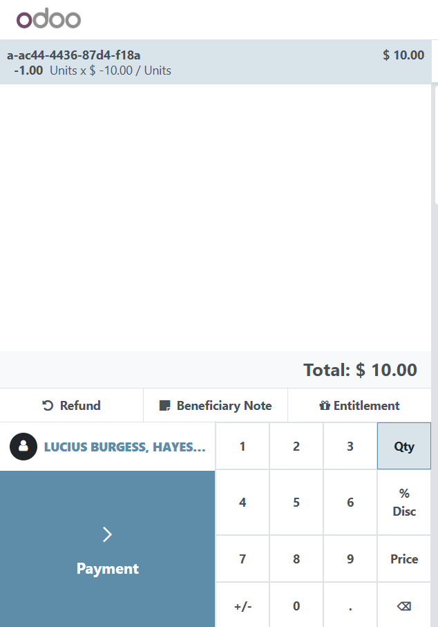 Mobile refund payment screen showing item to be refunded with Payment button