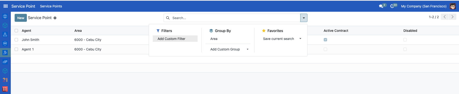 Search bar dropdown menu showing the Add Custom Filter option highlighted