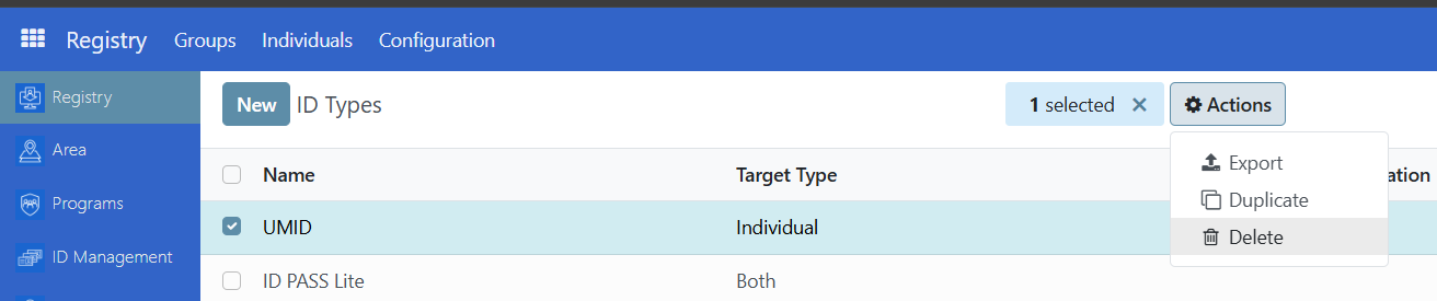 ID Type deletion confirmation dialog
