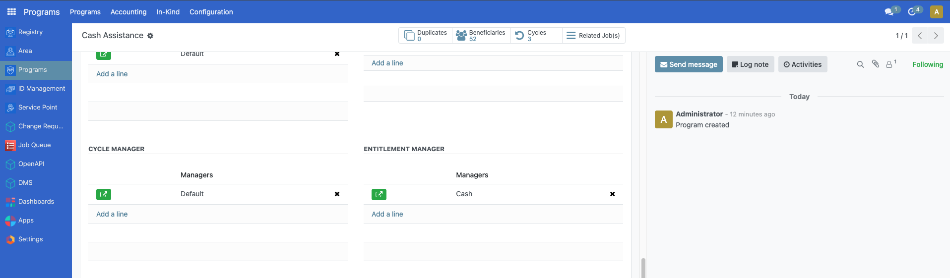 Cycle manager section with green edit icon for modifying cycle settings