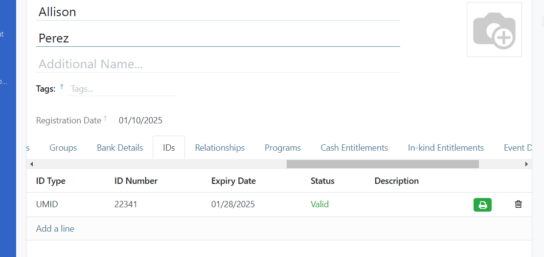 Add ID line interface with ID type selection