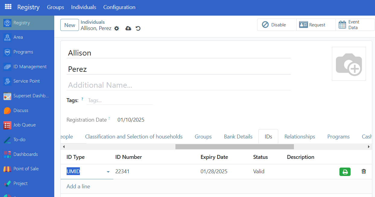 ID field editing interface with Save and Undo buttons