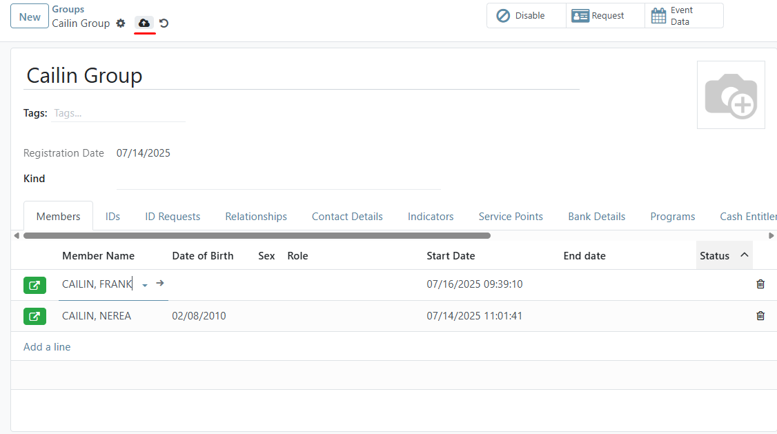 Register new individual added individuals to group