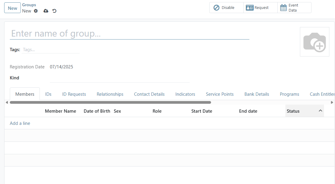 Register new individual new group page