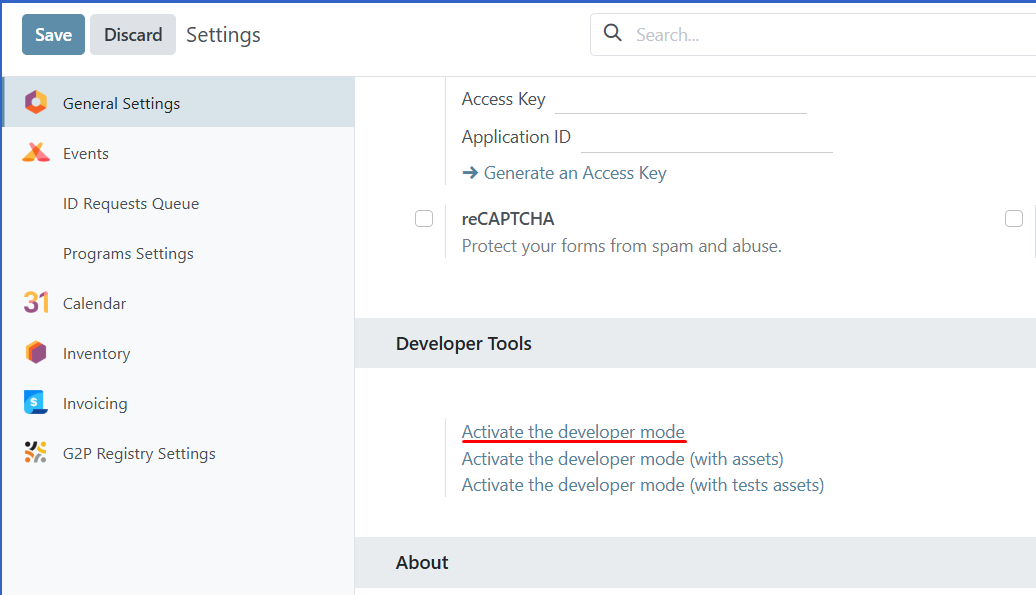 Access rights activate developer mode