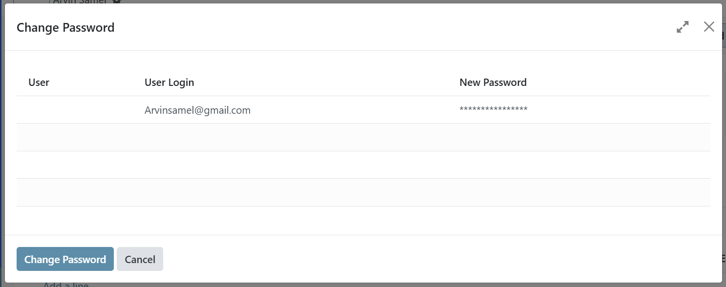 Access rights change password modal