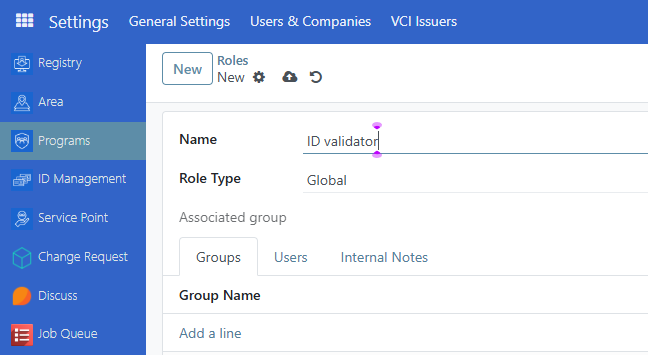 Access rights create role