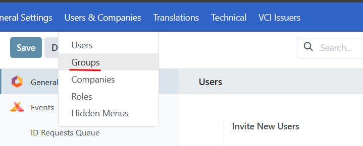 Access rights groups tab