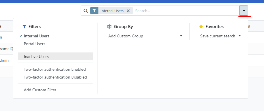Access rights searchbar filter