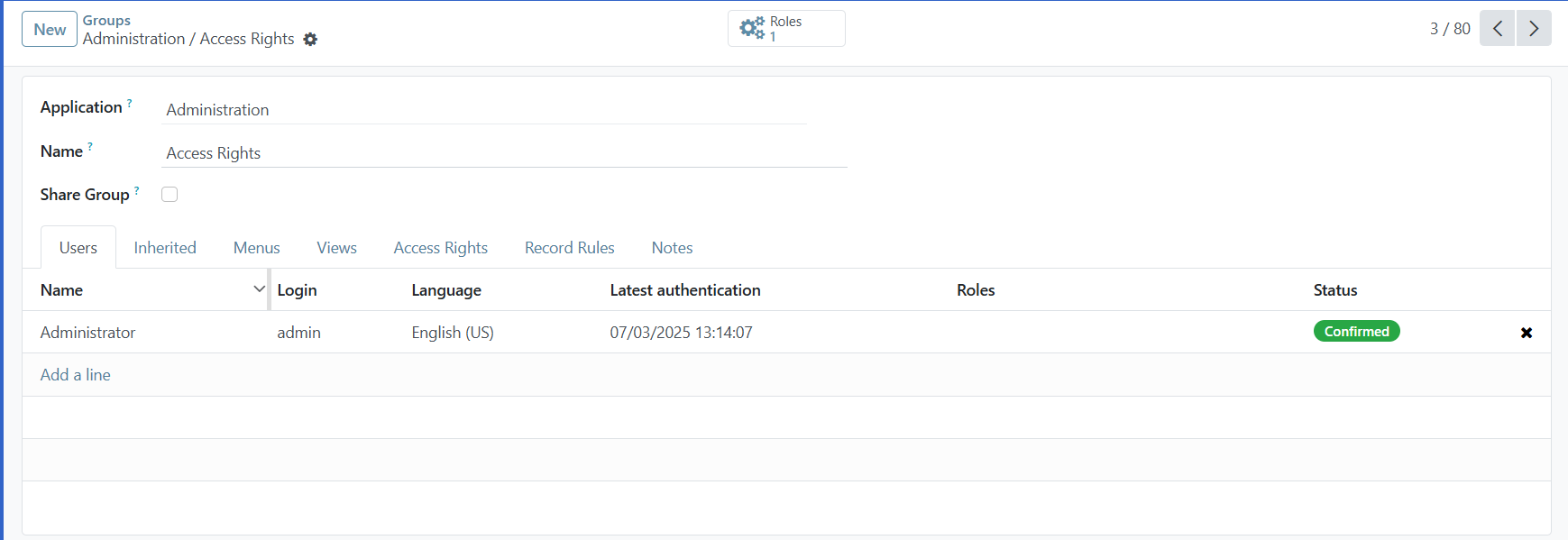 Access rights users column