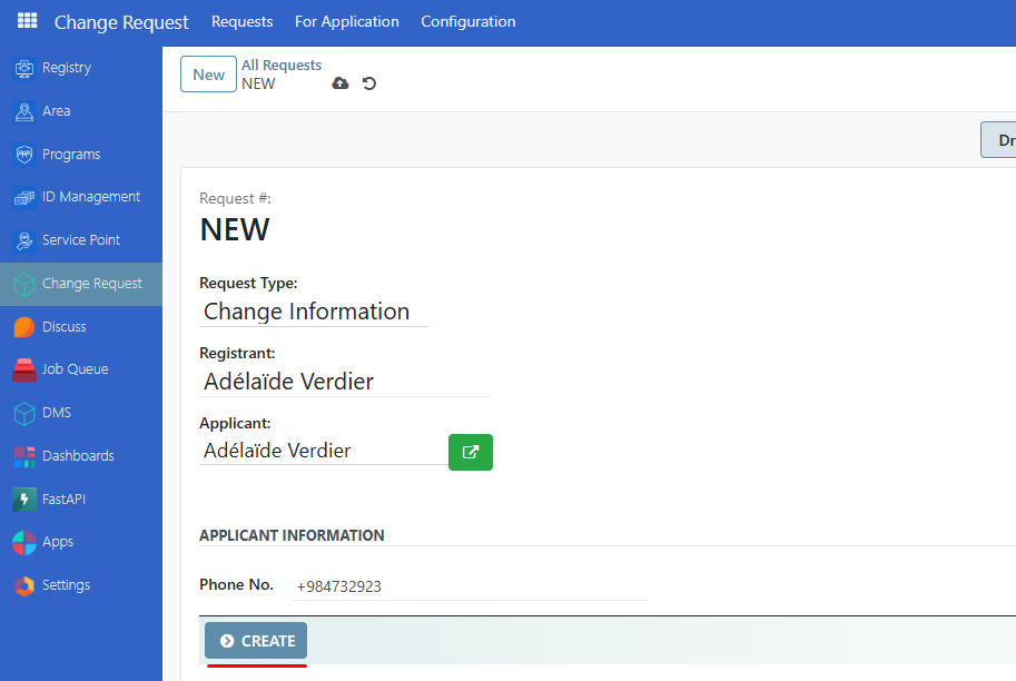 Change request create button