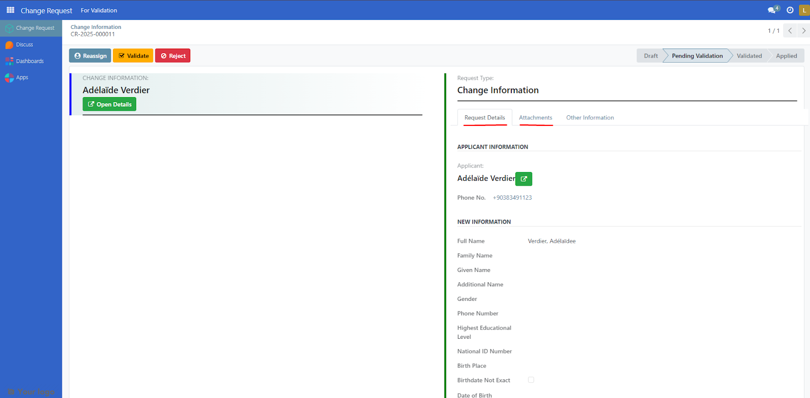 Change request review change information