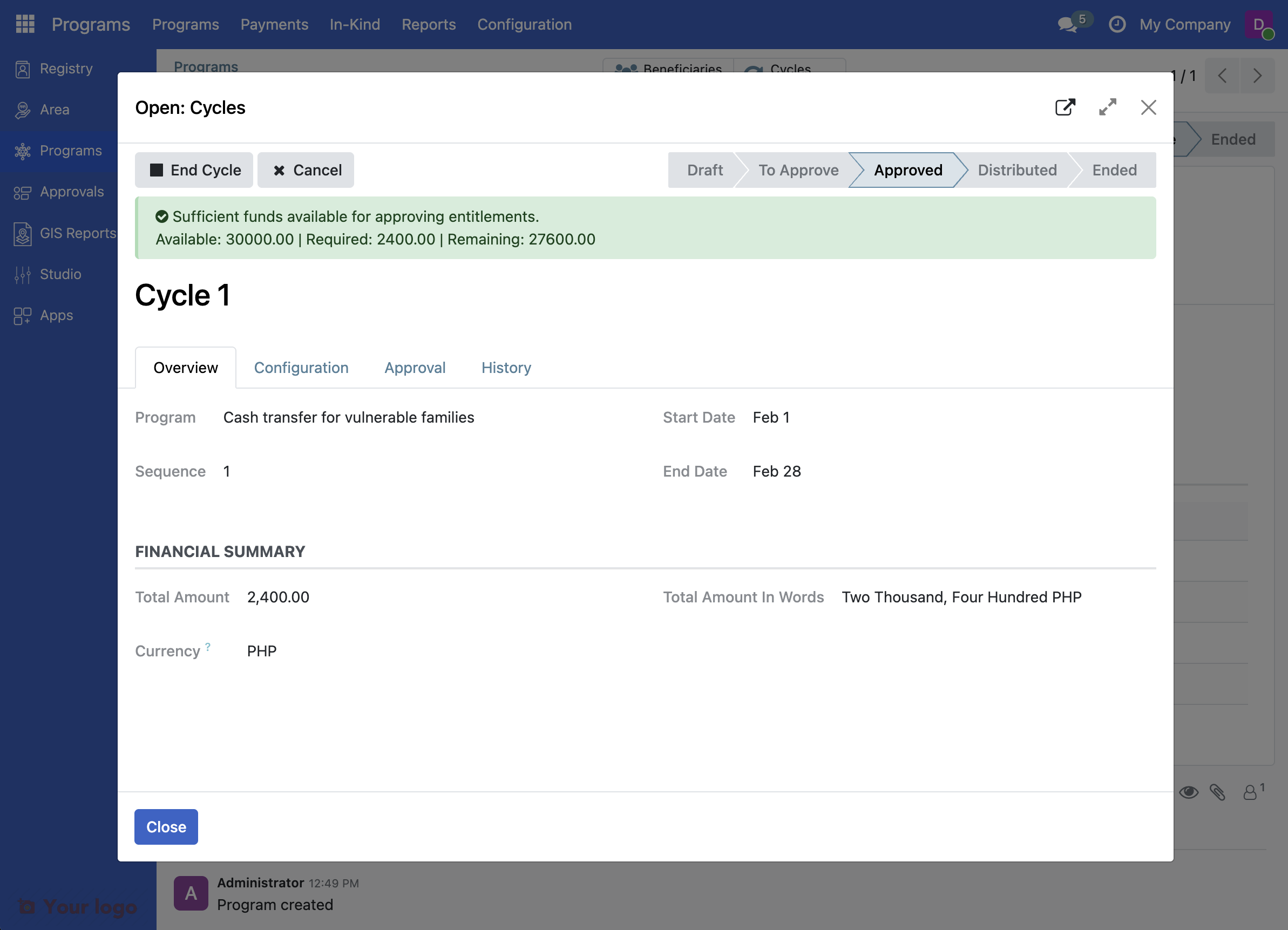 Program Configuration tab