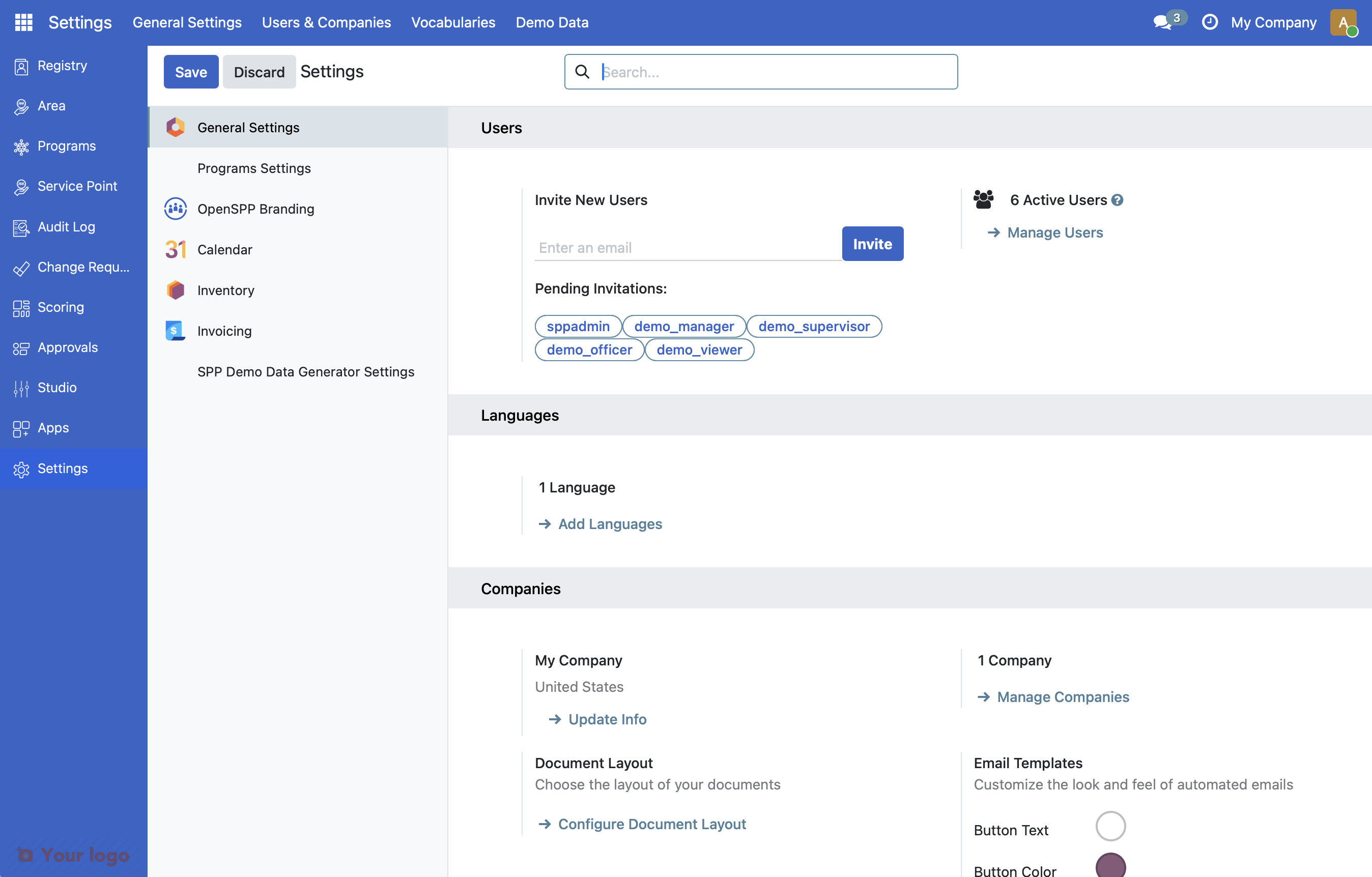Screenshot: Settings page