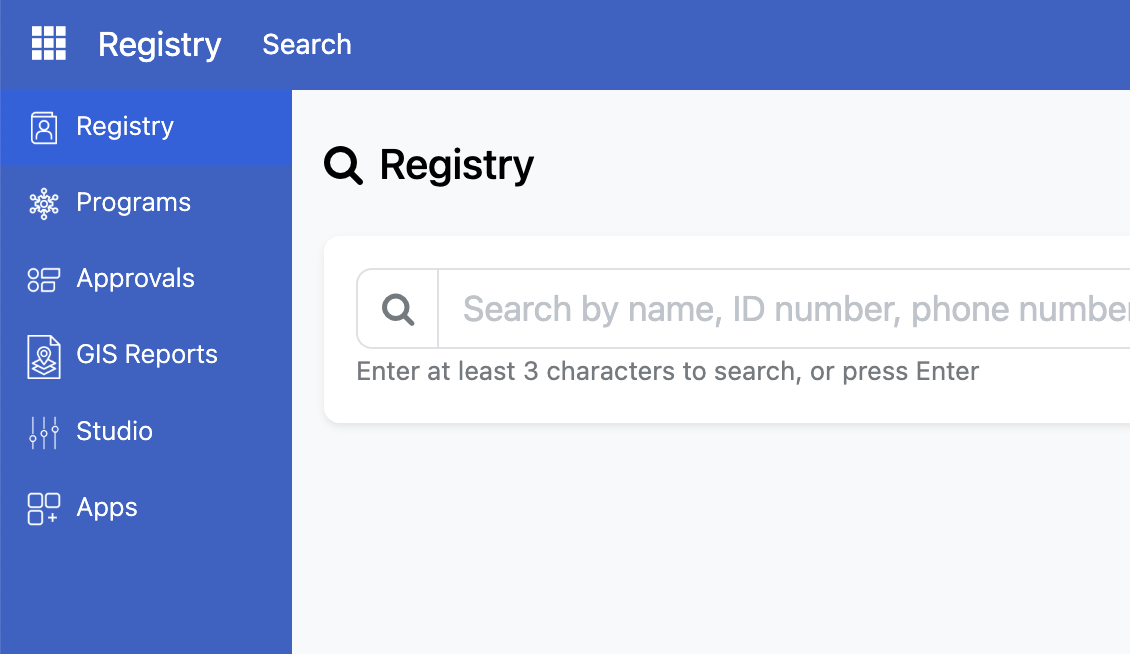 Screenshot: Registry page with Programs option highlighted
