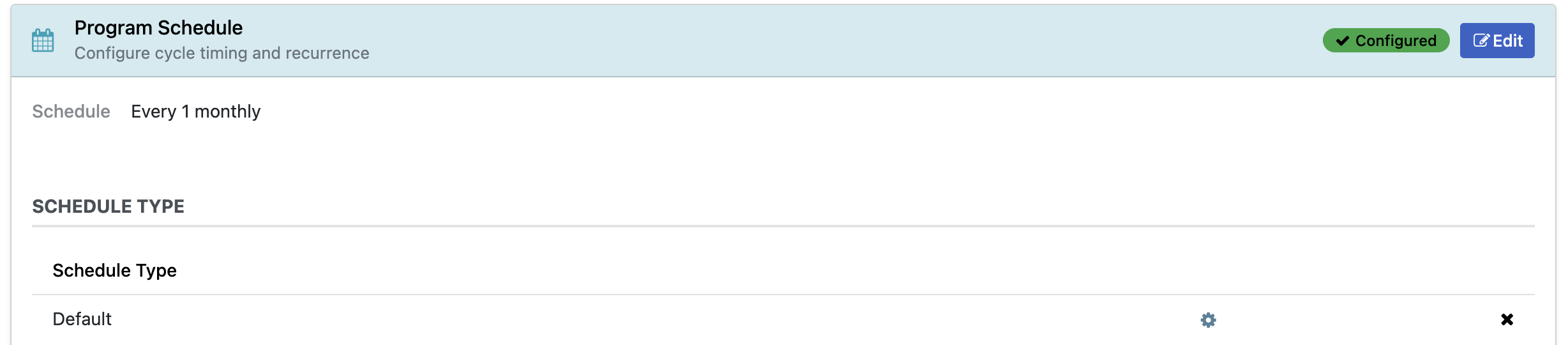 Screenshot: Section "Program Schedule"