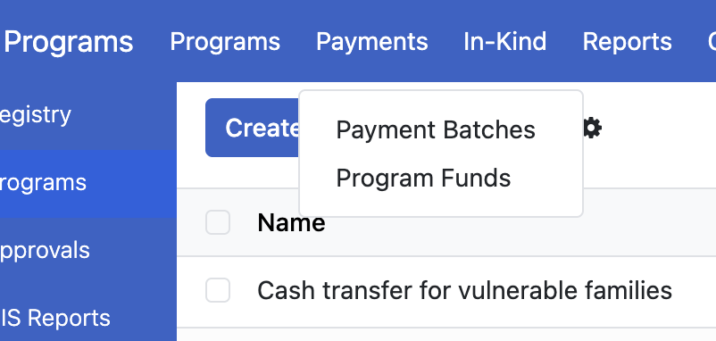 Screenshot: Dropdown menu "Payments"